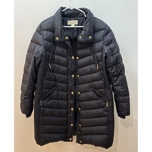 Michael Kors Womens Black Goose Down Puffer Long Jacket Winter Size XL